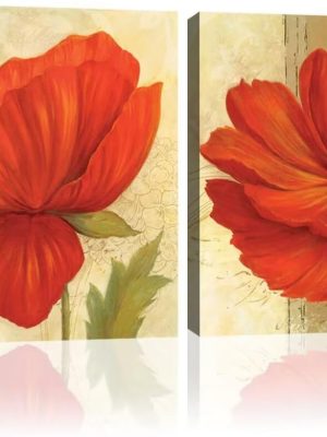 Red Flower Wall Art Vintage Floral Posters Wall Decor Canvas Oil Paintings Style Abstract Picture Print Wall Art Posters Decorative Artwork for Bathroom Bedroom Living Room Unframed (12" x 12" x 2)