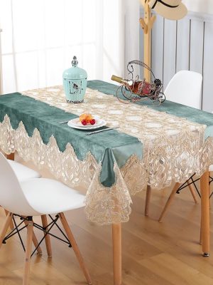 Elegant Embroidered Lace Tablecloth forRectangular Dining Table - Luxurious European Style, Ideal for Family Gatherings, Weddings, and Banquets（70" L x 50" W）