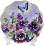 Ceramic 8" Collections Plate, 3D Hand-painted Flower and Butterfly Decorative Hanging Tray with Display Stand - Champagne Rose