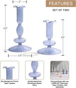 Taper Candle Holders, Set of 2 Blue Candle Holders, 4.5 & 6.5 in Glass Candle Holder, Fits Standard Taper Candles, Candle Sticks Holder Decor for Table Centerpieces, Coffee Table Decor
