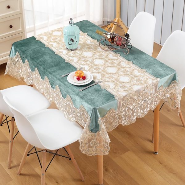 Elegant Embroidered Lace Tablecloth forRectangular Dining Table - Luxurious European Style, Ideal for Family Gatherings, Weddings, and Banquets（70" L x 50" W）