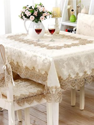 Luxury Fabric Table Cloth,European Floral Embroidered Tablecloth with Lace Trim for Parties Weddings Christmas Thanksgiving-A 130x180cm(51x71inch)