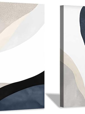 Black White and Beige Abstract Wall Art Mid Century Modern Boho Prints Blue Grey Abstract Painting Abstract Geometric Poster Minimalist Boho Pictures Color Block Canvas Prints Art 16x24inchx2 No Frame