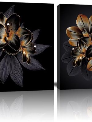 Flower Wall Art Line Drawing Canvas Wall Decor Vintage Floral Modern Art Picture Print Painting Posters Decorative Artwork for Living Room Bathroom Home Decor (12" x 12" x 2 pcs)
