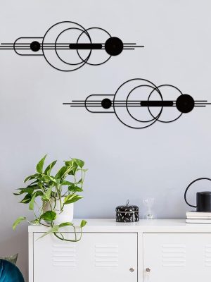 2 Pcs Small Metal Abstract Wall Art, Modern Minimalist Wall Decor Single Line Art Metal Vertical Wall Decor Geometric Wall Hanging Sculptures for Home Bedroom Living Room, 15.7 x 5.1 Inch