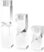 Crystal Candle Holders Set of 3, Clear Taper Candle Holder Decor, Table Centerpieces for Home Party and Wedding Decoration(3.9''/5.9''/7.9'' Height)