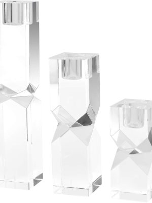 Crystal Candle Holders Set of 3, Clear Taper Candle Holder Decor, Table Centerpieces for Home Party and Wedding Decoration(3.9''/5.9''/7.9'' Height)