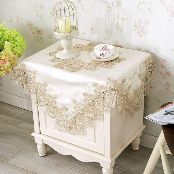 Luxury Fabric Table Cloth,European Floral Embroidered Tablecloth with Lace Trim for Parties Weddings Christmas Thanksgiving-A 130x180cm(51x71inch)