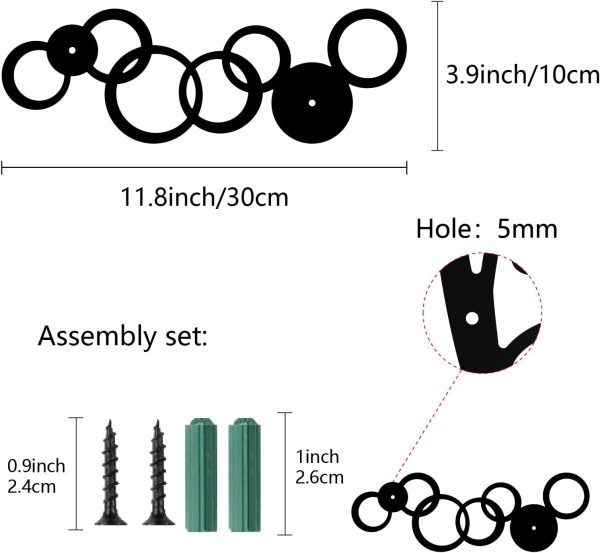 Ring Metal Round Wall Decor Wall Hanging Awards Iron Simple Small Wall Display Multi Metallic Ring Wall Decor Minimalist Decoration for Living Room Bedroom Modern 11.8x3.9 Inch Black