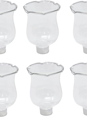 Clear Glass Votive Cups with Peg - Pack of 6 - Tulip Votive for Candelabra Candle Holder, Home Interior Candle Sconce Glass Replacement Parts, Shabbat Candle Glass Oil Lamp (3.25" Tall)