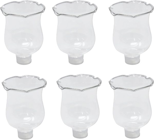 Clear Glass Votive Cups with Peg - Pack of 6 - Tulip Votive for Candelabra Candle Holder, Home Interior Candle Sconce Glass Replacement Parts, Shabbat Candle Glass Oil Lamp (3.25" Tall)