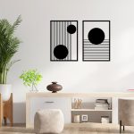 Large 2 Pcs Abstract Metal Wall Art,Black Modern Geometric Wall Decor Hanging,Minimalist Single Line Art Wall Décor Sculptures, Living Room Bedroom Bathroom Office Farmhouse Decoration