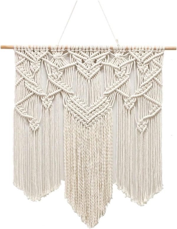Tapestry Home Decoration Hand-woven Tapestry Bohemian Simple Wall Hanging Geometric Art Bedroom Tapestry (Beige 70x70cm)