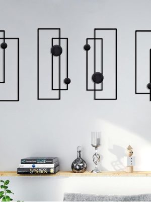 4 Pcs Black Abstract Metal Wall Art, 17" Vertical Minimalist Wall Décor Single Line Art for Wall, 3D Iron Wall Sculptures, Modern Geometric Home Decor Hanging for Living Room Bedroom Bathroom