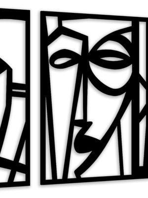 Metal Abstract Human Face Wall Art, 3 Piece Modern Minimalist Wall Sculptures Geometric Black and White Artwork for Living Room Bedroom Kitchen Home Office Decor 36x16 IN