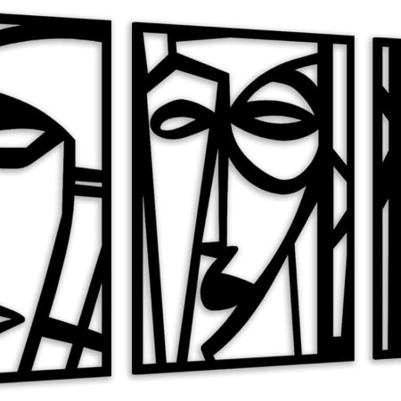 Metal Abstract Human Face Wall Art, 3 Piece Modern Minimalist Wall Sculptures Geometric Black and White Artwork for Living Room Bedroom Kitchen Home Office Decor 36x16 IN