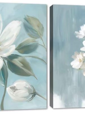White Flower Wall Art Floral in Vase Canvas Wall Decor Nature Plant Abstract Picture Print Wall Art Posters Decorative Artwork for Living Room Bedroom (12" x 12" x2)