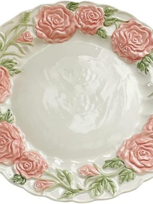 Ceramic Rose Flat Plate Embossed Dessert Dish Relief Flower Dinnerware Steak Plate Irregular Party Plates Kitchen Decorative Plates for Restaurant Decoration Household Wedding 8 Inch
