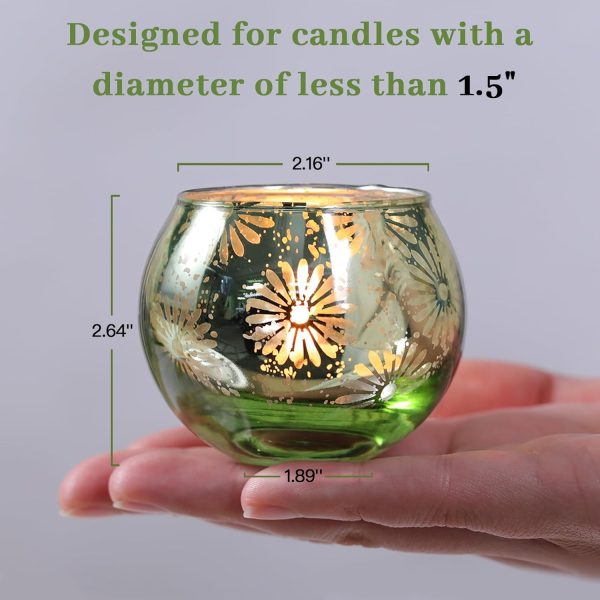 Green Mercury Glass Votive Candle Holders Set of 12, Round Tealight Candle Holders Bulk for Table Centerpieces, Weddings, Shower Gifts, Party Decorations