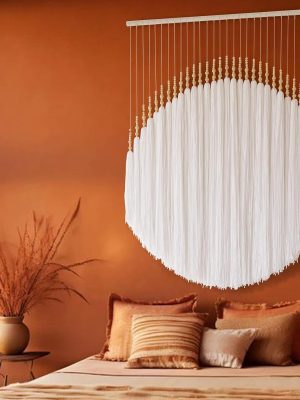 Boho Wall Decor Yarn Wall Hanging  Wall Hanging Fiber Wall Art White Beads Tassel Wall Decor Boho Chic Home Decor 39" W x 55" L