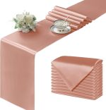 12Pcs Satin Rose Gold Table Runner - 12 x 72 Inch Long Size, Party Table Runner Decor Bright & Smooth Wedding Decorations Table Runner for Banquet Chef Birthday Buffet Dinner Graduations