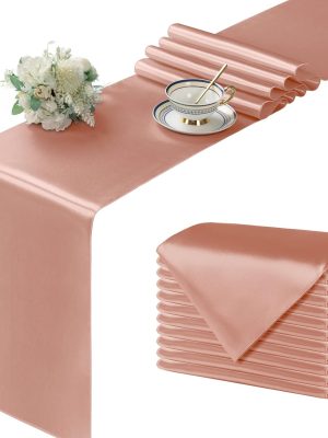 12Pcs Satin Rose Gold Table Runner - 12 x 72 Inch Long Size, Party Table Runner Decor Bright & Smooth Wedding Decorations Table Runner for Banquet Chef Birthday Buffet Dinner Graduations