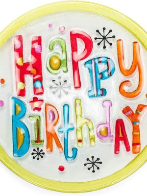 Happy Birthday Round Green Multicolored 11 x 11 Vibrant Glass Accent Plate