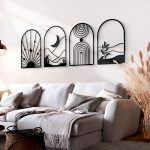 4 Pack Black Abstract Metal Wall Art, Minimalist Décor Single Line Art Wall Décor, 3D Textured Metal Wall Sculptures, for Living Room Bedroom Bathroom Study Room (Black Boho, M Size 17 x 12'')