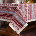 Cotton Linen Tablecloth with Exquisite Floral Lace Tassel Dust-Proof Rustic Rectangular Tablecloths for Dining Table Home Decor Holiday Party Buffet (Burgundy, Rectangular, 52"x70")