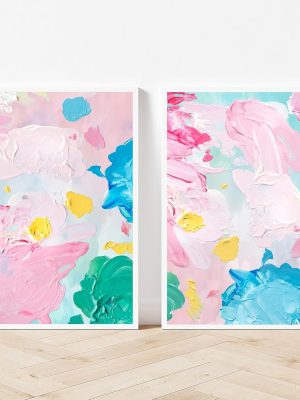 Colorful Abstract Canvas Wall Art Pink Blue Abstract Painting Shape Illustration Picture Color Block Art Poster Colorful Abstract Prints For Wall Decor Colorful Artwork For Wall 16x24inchx2 No Frame