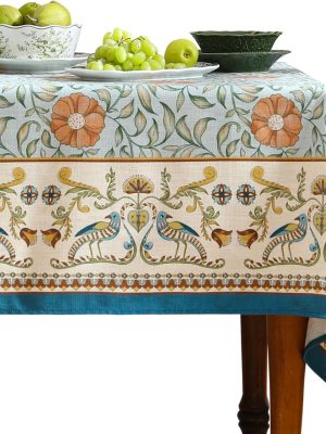 Designer French Linen Tablecloth Rectangle for Tables,Italian Floral Tablecloth,Provencal Country Tablecloths,FlowerBlue Pattern Table Cover for Kitchen Dining,Christmas,55"x79"