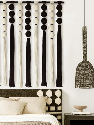 Large  Wall Hanging  Wall Decor Black and White Sphericity Cotton Textile Wall Hanging Boho Wall Decor Art Fiber Yarn Art Handmade 39" Wx39 L