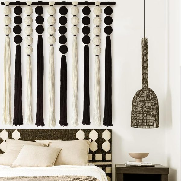 Large  Wall Hanging  Wall Decor Black and White Sphericity Cotton Textile Wall Hanging Boho Wall Decor Art Fiber Yarn Art Handmade 39" Wx39 L