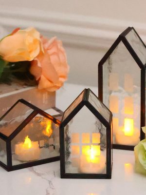 Black Glass Candle Holders for Weddings, Churches, Holiday Celebrations, Bedrooms, Coffee Table Decor for Living Room, Centerpiece Table Decorations, Birthday Gifts for Women Men