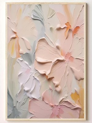 Large Abstract Floral Wall Art Modern Abstract Painting Colorful Textured Pictures Canvas Pink Blue Flower Wall Art Textured Floral Painting Abstract Blossom Flower Print Pictures 16x24inch No Frame