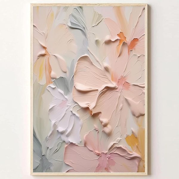 Large Abstract Floral Wall Art Modern Abstract Painting Colorful Textured Pictures Canvas Pink Blue Flower Wall Art Textured Floral Painting Abstract Blossom Flower Print Pictures 16x24inch No Frame
