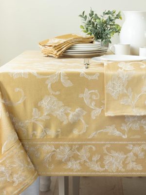 Woven Damask Fabric Tablecloth, Everyday, Parties, Special Occasions, Weddings and Holiday Table Cloth (60" X 120" Rectangular, Gold)