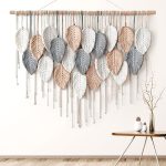 Large  Wall Hanging, Boho Woven Tapestry, Chic Modern Bohemian Handmade Leaf Feather Wall Art Home Decor for Apartment Dorm Living Room Bedroom Nursery Backdrop (39" W X 29.5" L)