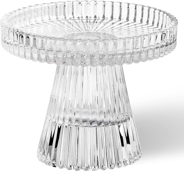 Reversible Single Glass Candle Holder for Pillar Candles & Tealights, Ribbed Candle Holder, Fluted Candle Holders Clear for Wedding or Dinner Tablescape Home Decor (Anya)