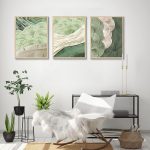 3Pcs Abstract Green Wall Art Mid Century Texture Wall Decor Posters Pictures Modern Minimalist Sage Green Ginkgo Leaf Canvas Paintings Prints for Bedroom Living Room Decoration Unframed