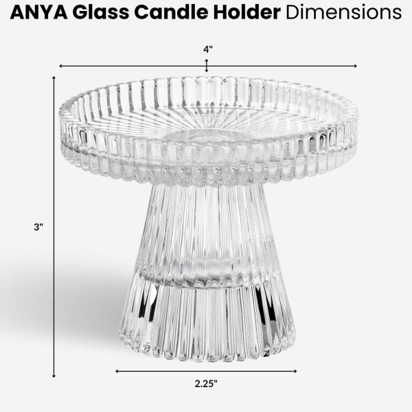 Reversible Single Glass Candle Holder for Pillar Candles & Tealights, Ribbed Candle Holder, Fluted Candle Holders Clear for Wedding or Dinner Tablescape Home Decor (Anya)