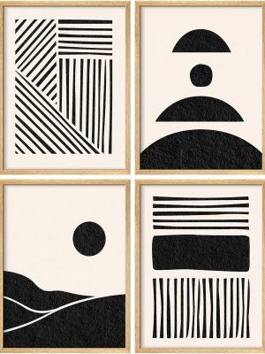 Poster Set Black and White Abstract Geometric Modern Minimalist Line and Shape Illustrations Modern Art Decorative Minimalist Multicolor for Bedroom - 11"x14"x4