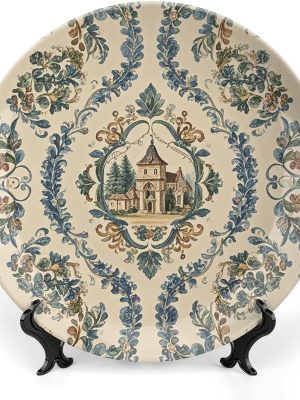 Ceramic Decorative Plate French Country Style Bone China Decorative Plates with Display Stand Personalized Porcelain Plate Ceramic Ornaments for Wall Hanging Decoration 8inch