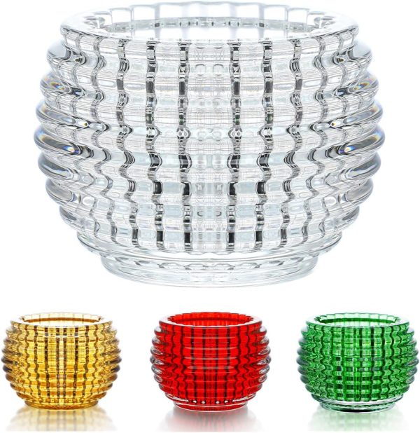 Clear Round Glass Votive Candle Holders, Fall Crystal Tea Light Candle Holder for Wedding Table, Votive for Birthday Party Decor,Single