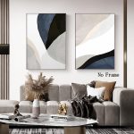 Black White and Beige Abstract Wall Art Mid Century Modern Boho Prints Blue Grey Abstract Painting Abstract Geometric Poster Minimalist Boho Pictures Color Block Canvas Prints Art 16x24inchx2 No Frame