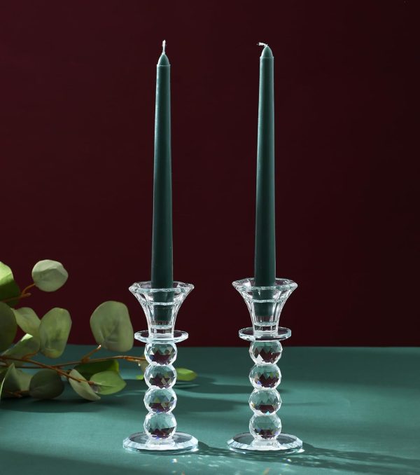 Crystal Candle Holder Set, 2 Pcs Taper Glass Candlestick Holders, Unity Clear Candle Holders for Dinning, Party, Wedding, Birthday, Multi Pillar Candelabra Candle Holder Stand Decorative