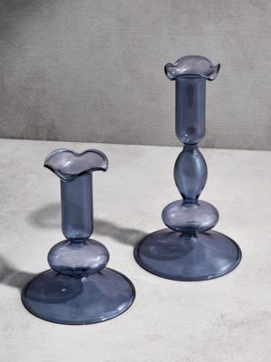 Taper Candle Holders, Set of 2 Blue Candle Holders, 4.5 & 6.5 in Glass Candle Holder, Fits Standard Taper Candles, Candle Sticks Holder Decor for Table Centerpieces, Coffee Table Decor