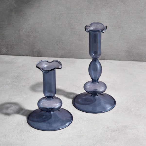 Taper Candle Holders, Set of 2 Blue Candle Holders, 4.5 & 6.5 in Glass Candle Holder, Fits Standard Taper Candles, Candle Sticks Holder Decor for Table Centerpieces, Coffee Table Decor