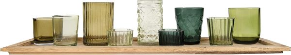 Wood Tray with 9 Green Glass Votive Holders