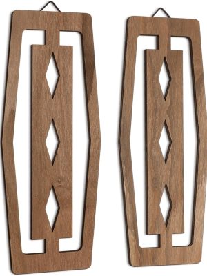 2 Pcs Modern Mid Century Wall Art Wood Mid Century Elegance Decor Accents Abstract Wall Sculpture Geometric Panels for Interior Panel Art for Home Living Room(Dark Brown)